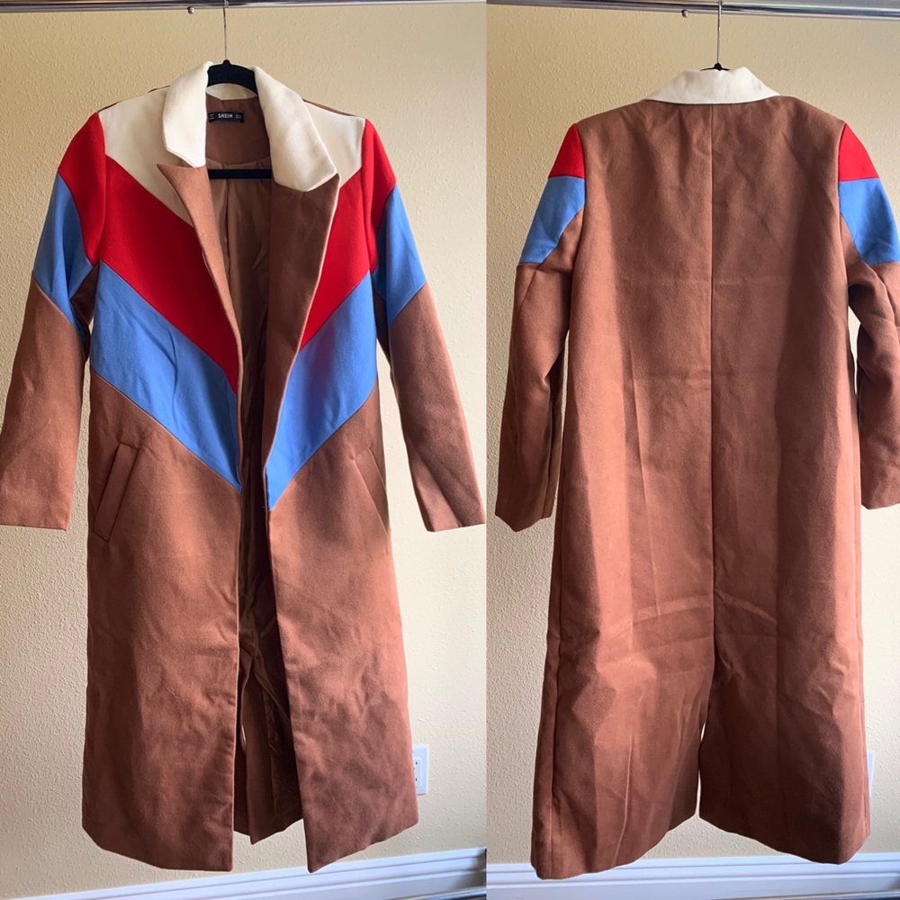 Long Color Block Fall/ Winter Dress Coat / Jacket